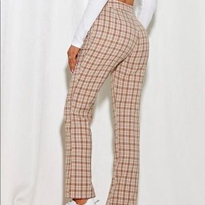 High waist straight leg plaid pants